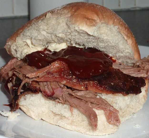 Pulled Pork Sandwich with Big D's BBQ Sauce on it.